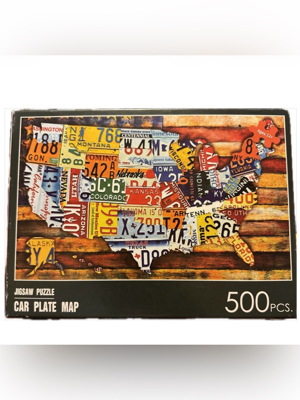 Wooden USA License Plate Map 500 Pc Jigsaw Puzzle Wood Car Art
